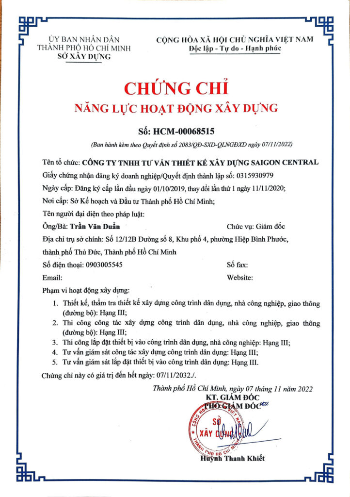 chứng chỉ năng lực